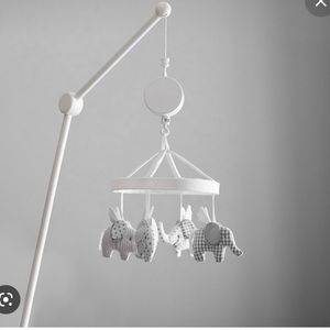 Pottery Barn Kids flying gray white elephant musical crib mobile with arm